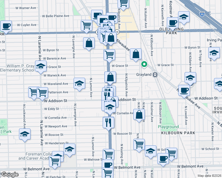 map of restaurants, bars, coffee shops, grocery stores, and more near in Chicago