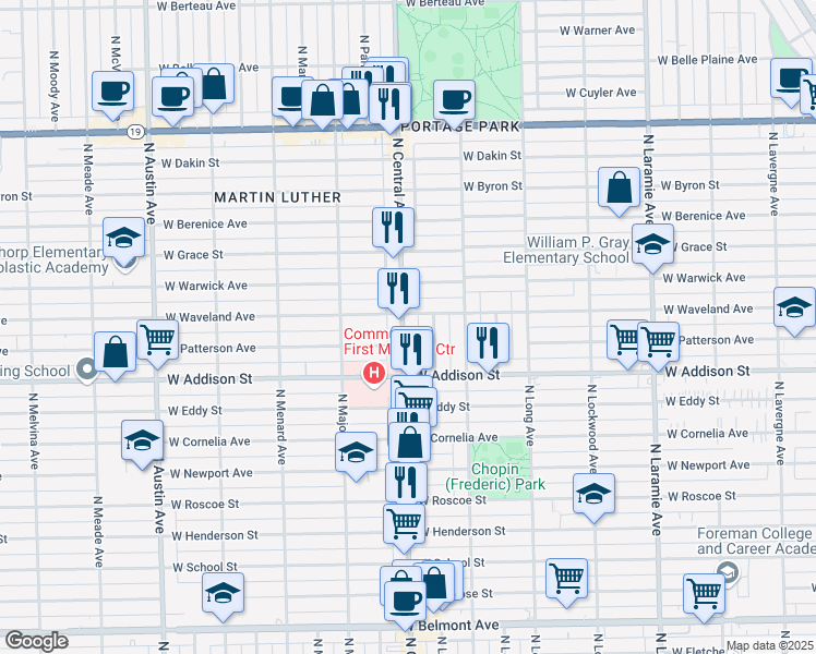 map of restaurants, bars, coffee shops, grocery stores, and more near in Cook County