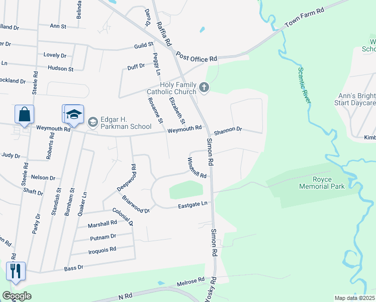 map of restaurants, bars, coffee shops, grocery stores, and more near 15 Windmill Road in Enfield
