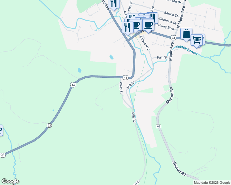 map of restaurants, bars, coffee shops, grocery stores, and more near 485 Mill Street in Millerton