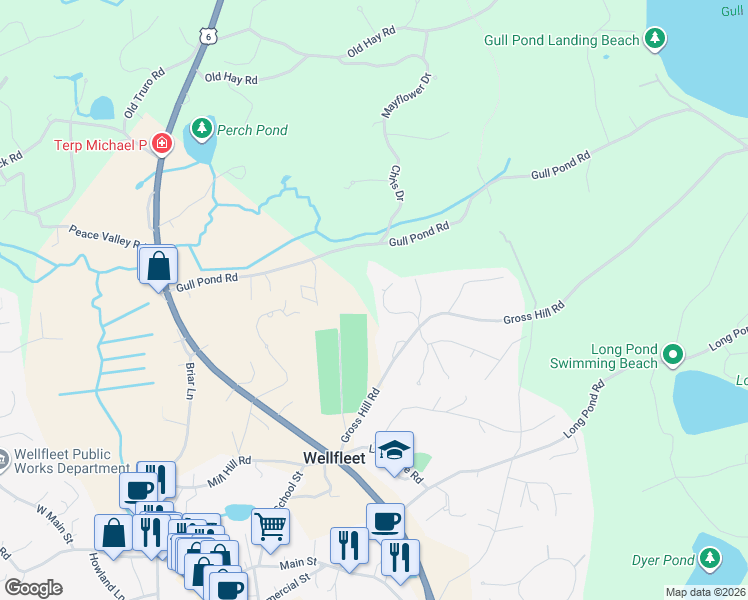 map of restaurants, bars, coffee shops, grocery stores, and more near 49 Oak Valley Road in Wellfleet