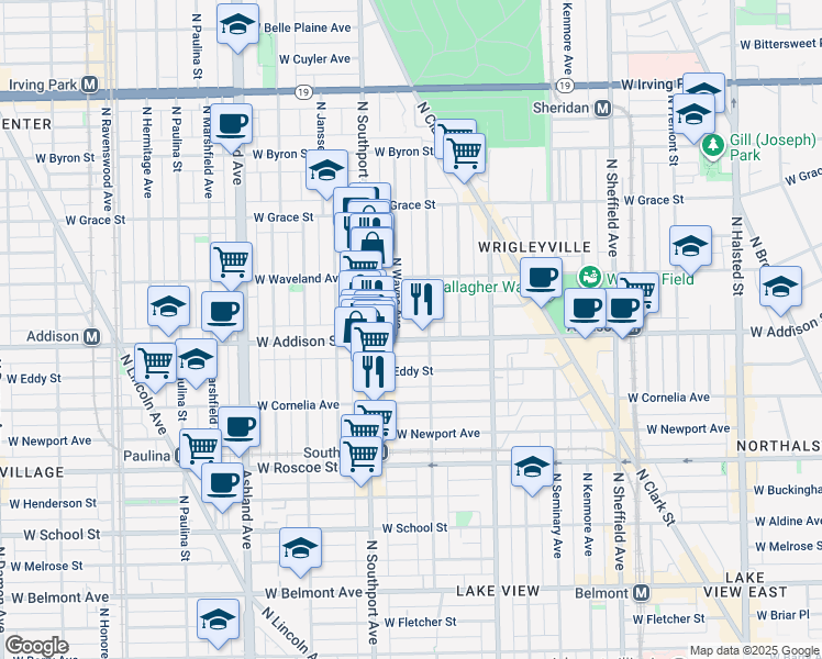 map of restaurants, bars, coffee shops, grocery stores, and more near 3610 North Wayne Avenue in Chicago