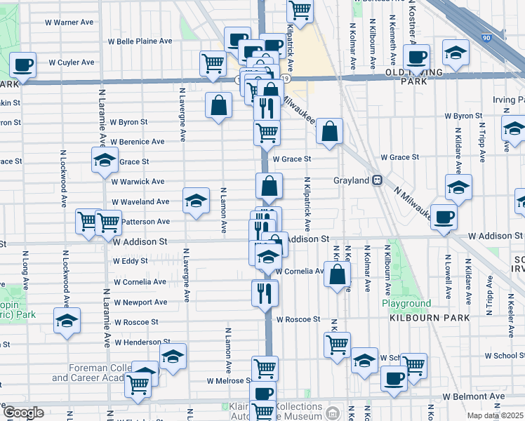map of restaurants, bars, coffee shops, grocery stores, and more near in Chicago