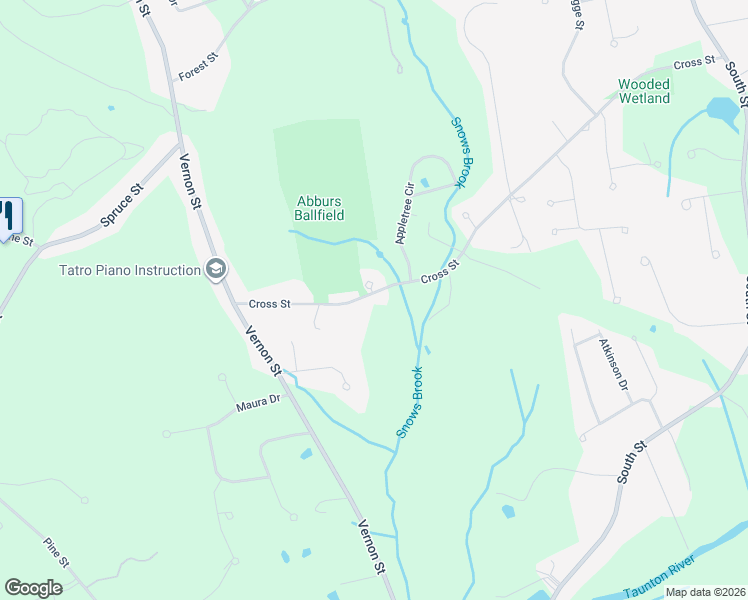 map of restaurants, bars, coffee shops, grocery stores, and more near 524 Cross Street in Bridgewater