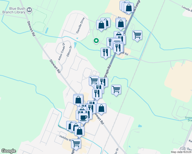 map of restaurants, bars, coffee shops, grocery stores, and more near 1811 North Telegraph Road in Monroe