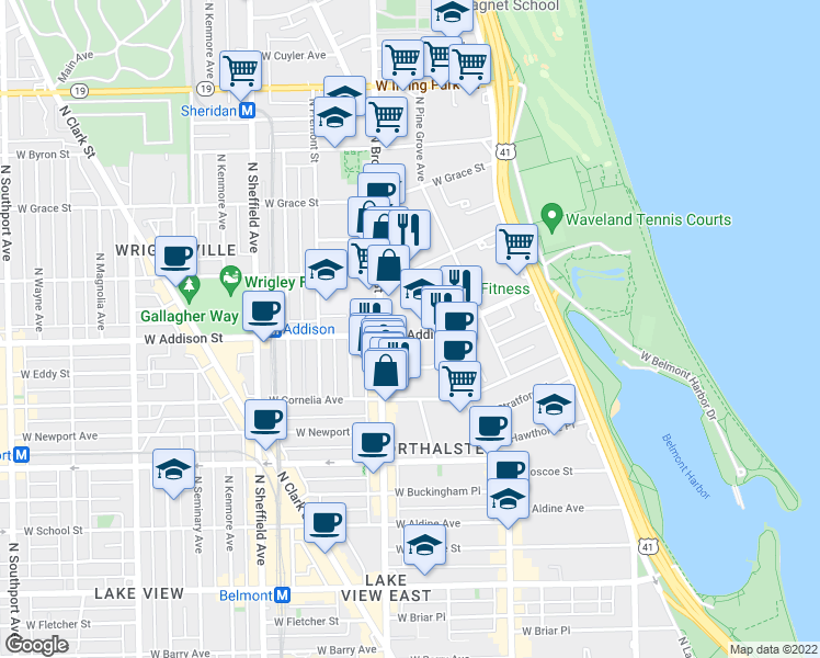 map of restaurants, bars, coffee shops, grocery stores, and more near in Chicago