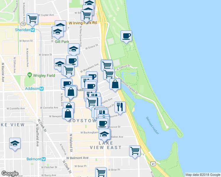 map of restaurants, bars, coffee shops, grocery stores, and more near in Chicago