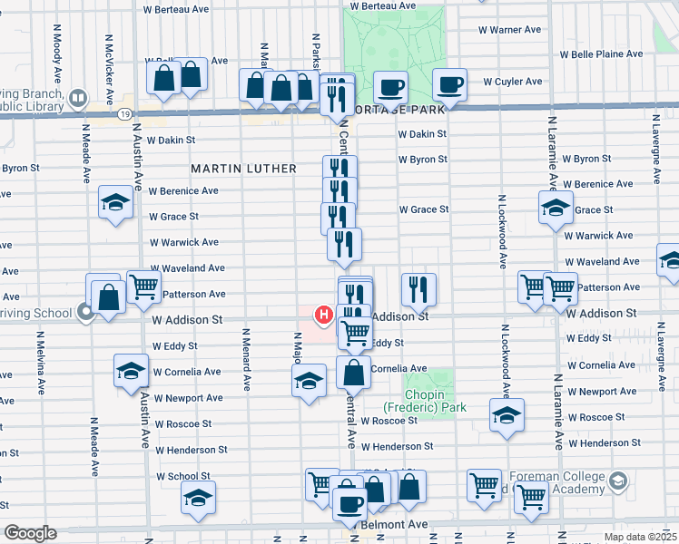 map of restaurants, bars, coffee shops, grocery stores, and more near in Cook County