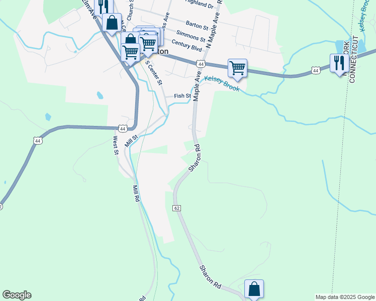 map of restaurants, bars, coffee shops, grocery stores, and more near 76 Sharon Rd in Millerton