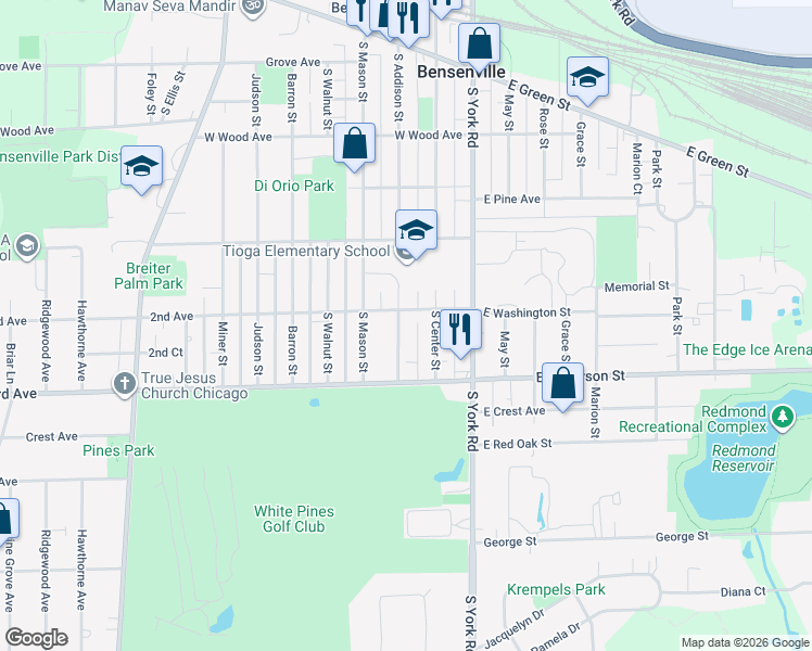 map of restaurants, bars, coffee shops, grocery stores, and more near 413 South Addison Street in Bensenville