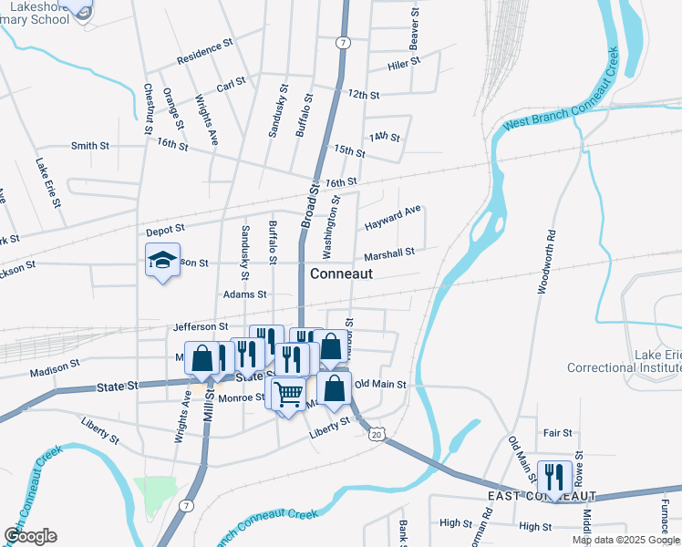 map of restaurants, bars, coffee shops, grocery stores, and more near in Conneaut