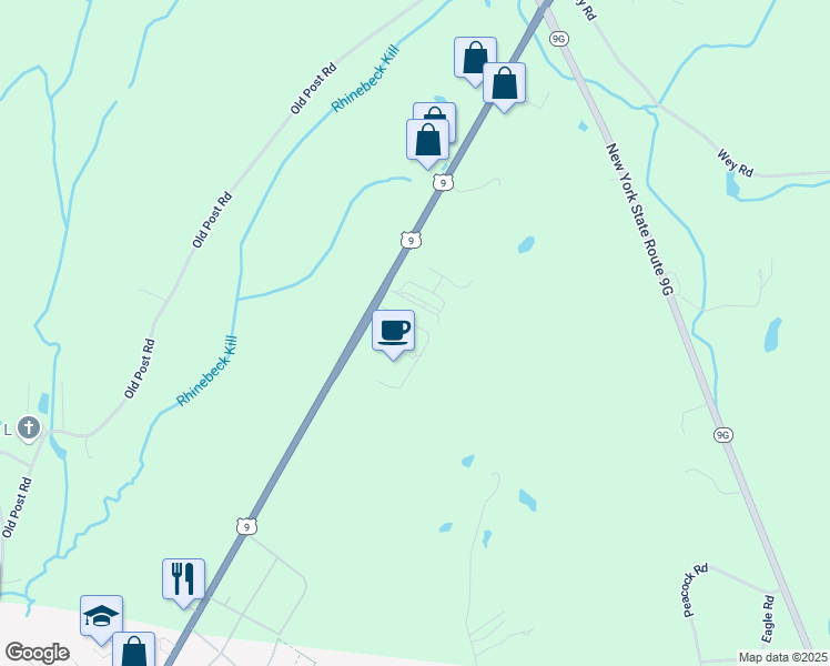 map of restaurants, bars, coffee shops, grocery stores, and more near 6734 Route 9 in Rhinebeck