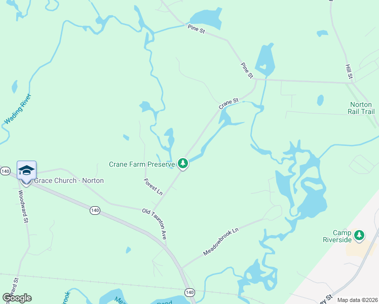 map of restaurants, bars, coffee shops, grocery stores, and more near 45 Crane Street in Norton