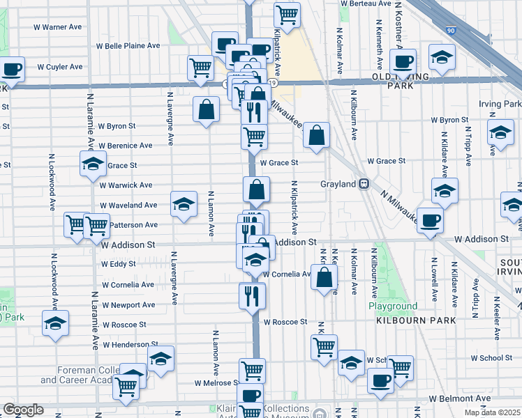 map of restaurants, bars, coffee shops, grocery stores, and more near in Chicago