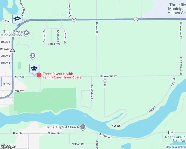 map of restaurants, bars, coffee shops, grocery stores, and more near 17966 6th Avenue Road in Three Rivers