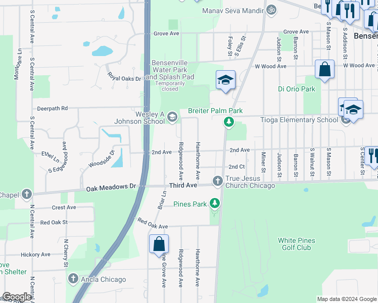 map of restaurants, bars, coffee shops, grocery stores, and more near 1415 2nd Avenue in Bensenville