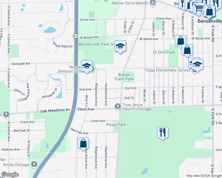 map of restaurants, bars, coffee shops, grocery stores, and more near 920 2nd Avenue in Bensenville