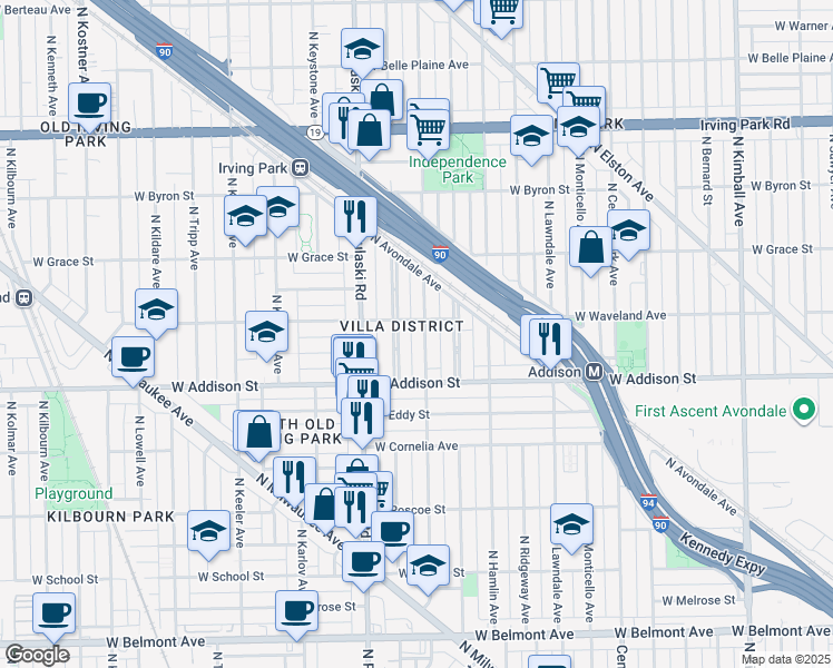 map of restaurants, bars, coffee shops, grocery stores, and more near in Chicago