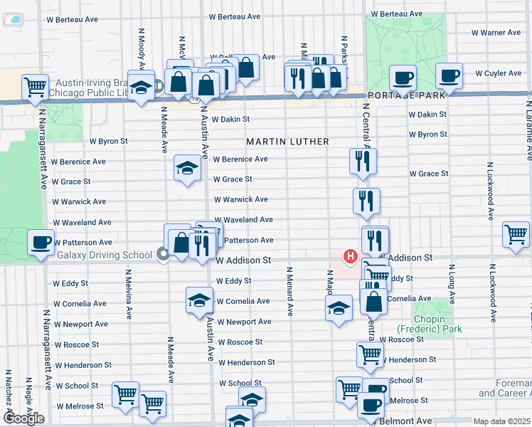 map of restaurants, bars, coffee shops, grocery stores, and more near in Chicago