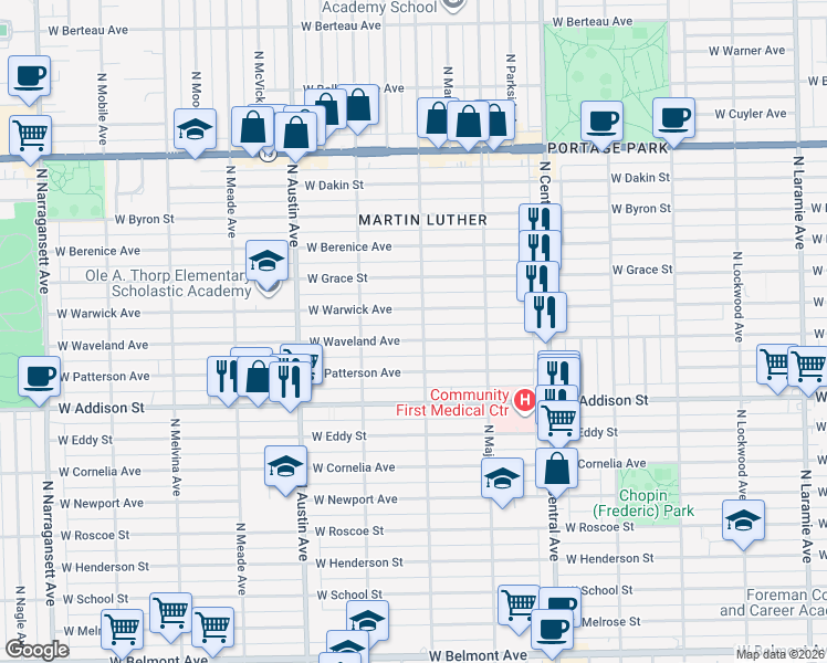 map of restaurants, bars, coffee shops, grocery stores, and more near in Chicago