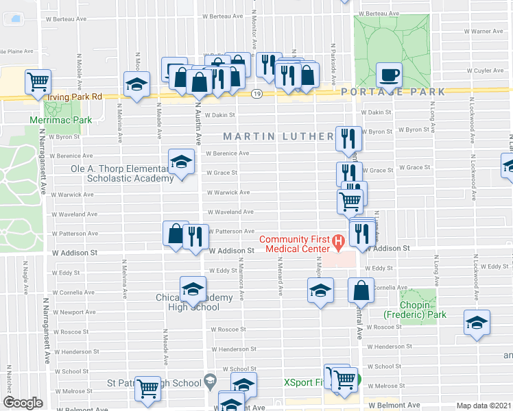 map of restaurants, bars, coffee shops, grocery stores, and more near in Chicago