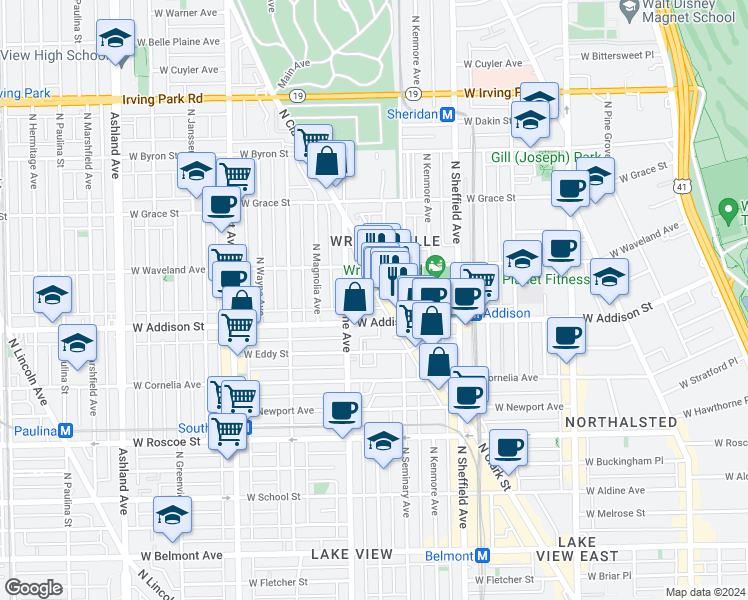 map of restaurants, bars, coffee shops, grocery stores, and more near 1115 West Patterson Avenue in Chicago