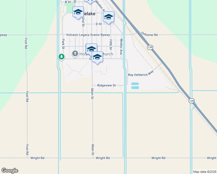map of restaurants, bars, coffee shops, grocery stores, and more near 4 Mallard Court in Tulelake