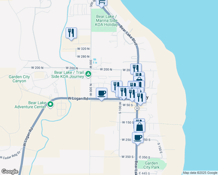 map of restaurants, bars, coffee shops, grocery stores, and more near 184 West Seasons Lane in Garden City
