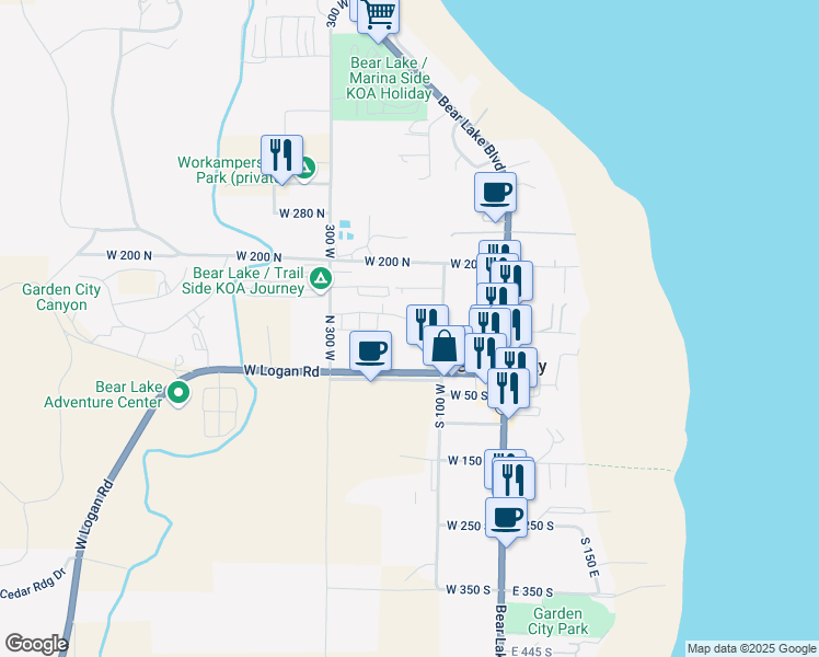 map of restaurants, bars, coffee shops, grocery stores, and more near 150 West Seasons Lane in Garden City