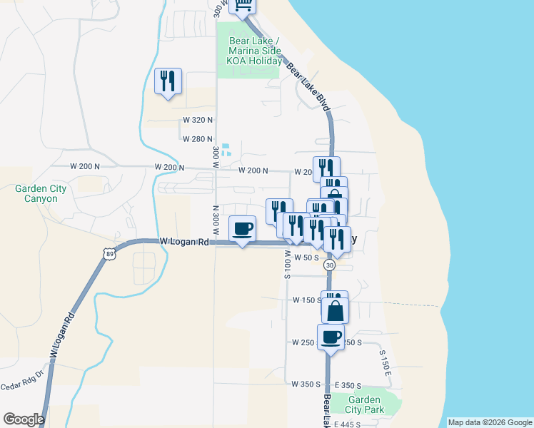 map of restaurants, bars, coffee shops, grocery stores, and more near 150 West Seasons Lane in Garden City