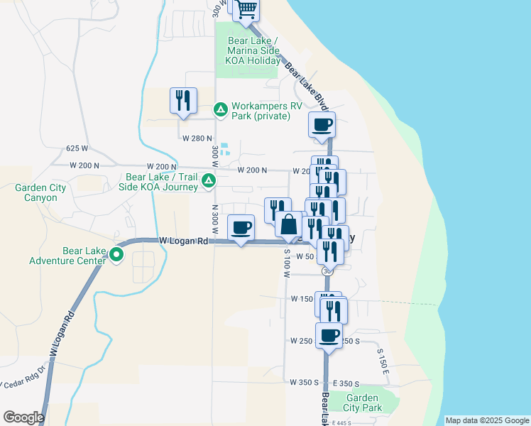 map of restaurants, bars, coffee shops, grocery stores, and more near 150 West Seasons Lane in Garden City