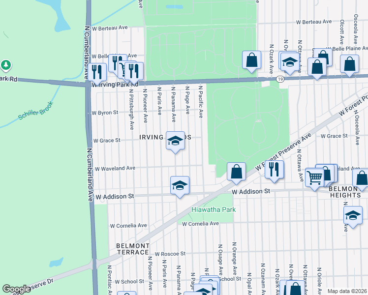 map of restaurants, bars, coffee shops, grocery stores, and more near 3740 North Page Avenue in Chicago