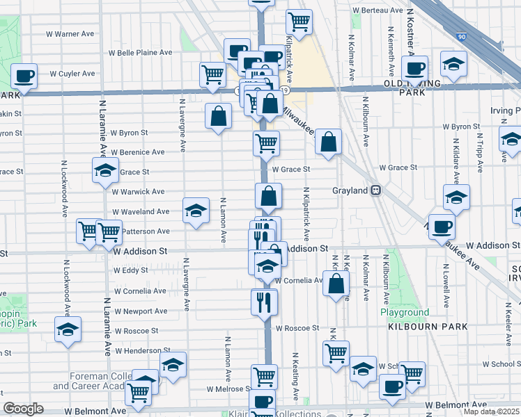 map of restaurants, bars, coffee shops, grocery stores, and more near in Chicago