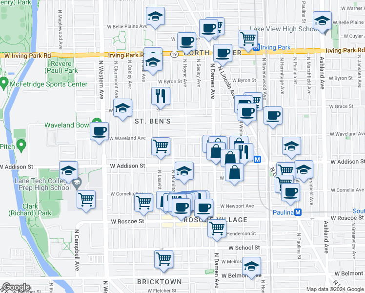 map of restaurants, bars, coffee shops, grocery stores, and more near in Chicago