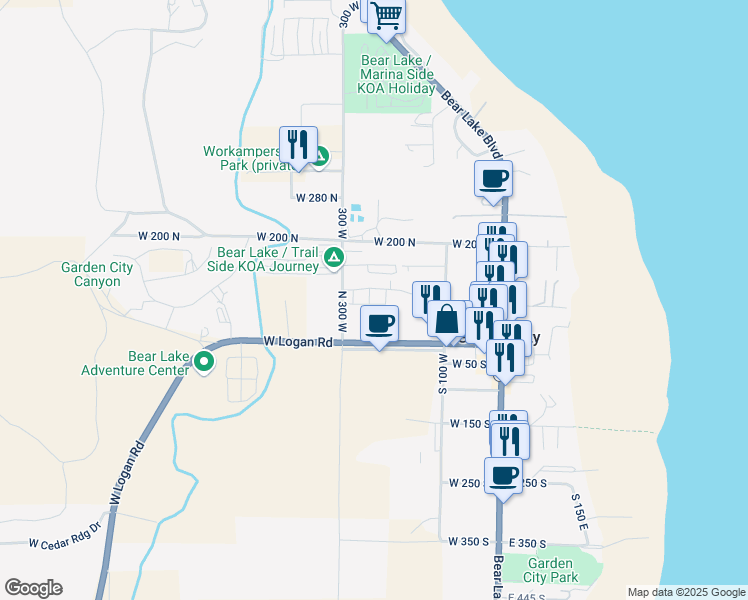 map of restaurants, bars, coffee shops, grocery stores, and more near 254 West Seasons Lane in Garden City