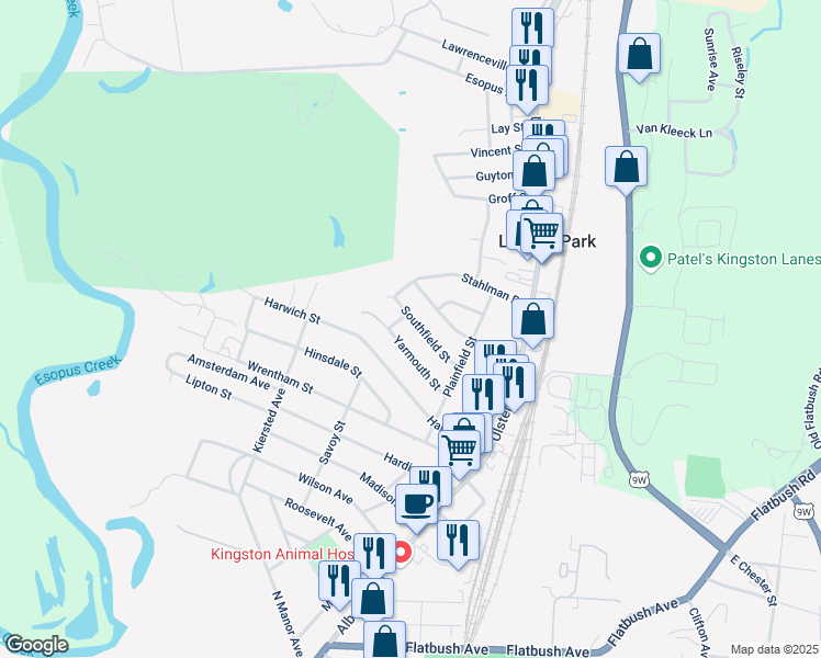 map of restaurants, bars, coffee shops, grocery stores, and more near 100 Yarmouth St in Kingston