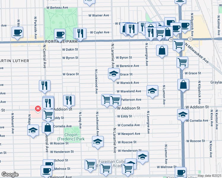 map of restaurants, bars, coffee shops, grocery stores, and more near in Chicago