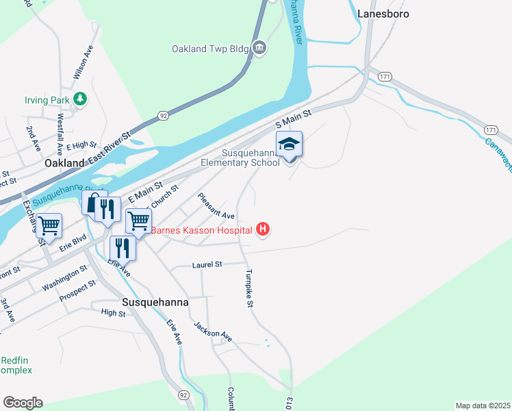 map of restaurants, bars, coffee shops, grocery stores, and more near 3006 Turnpike Street in Susquehanna