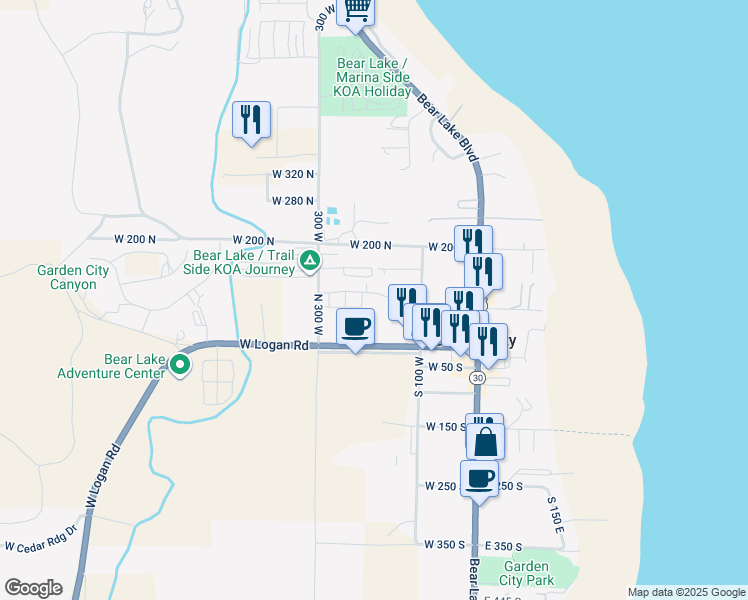 map of restaurants, bars, coffee shops, grocery stores, and more near 194 West Seasons Lane in Garden City