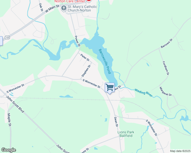 map of restaurants, bars, coffee shops, grocery stores, and more near 168 South Worcester Street in Taunton