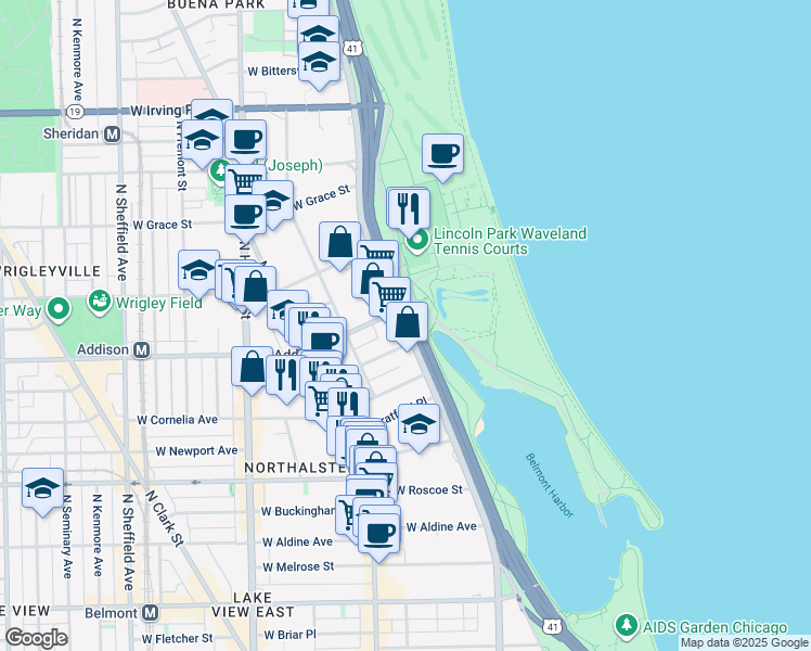 map of restaurants, bars, coffee shops, grocery stores, and more near 517 West Brompton Avenue in Chicago