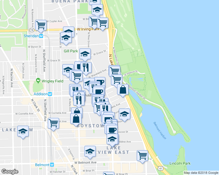 map of restaurants, bars, coffee shops, grocery stores, and more near 544 West Brompton Avenue in Chicago