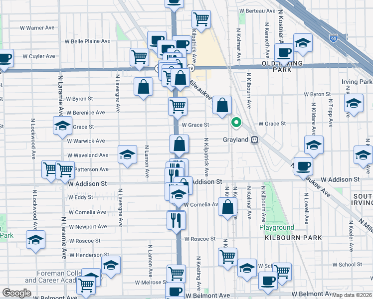 map of restaurants, bars, coffee shops, grocery stores, and more near in Chicago