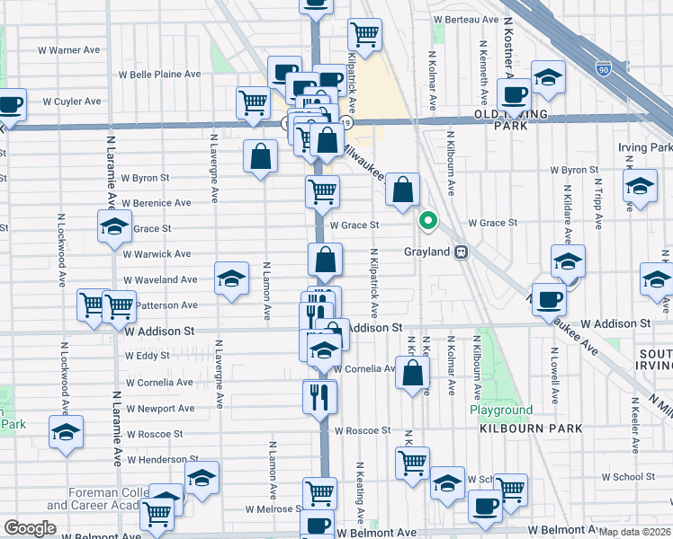 map of restaurants, bars, coffee shops, grocery stores, and more near in Chicago
