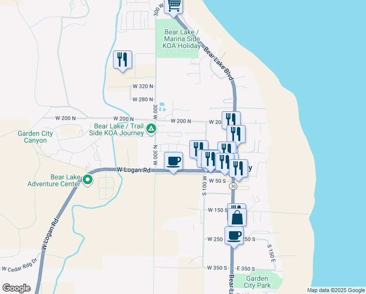 map of restaurants, bars, coffee shops, grocery stores, and more near 192 West Seasons Lane in Garden City