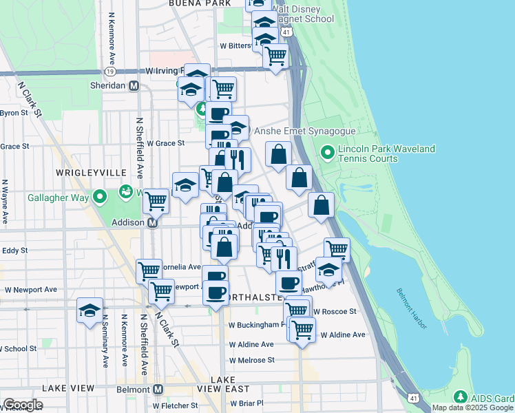 map of restaurants, bars, coffee shops, grocery stores, and more near 635 West Patterson Avenue in Chicago