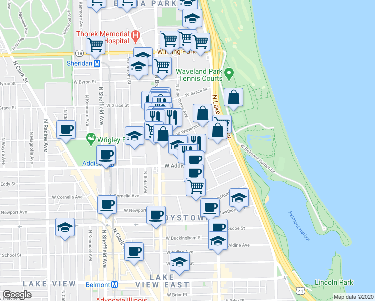 map of restaurants, bars, coffee shops, grocery stores, and more near 604 West Patterson Avenue in Chicago