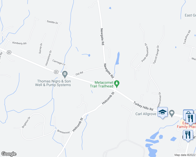 map of restaurants, bars, coffee shops, grocery stores, and more near 21 Newgate Road in East Granby