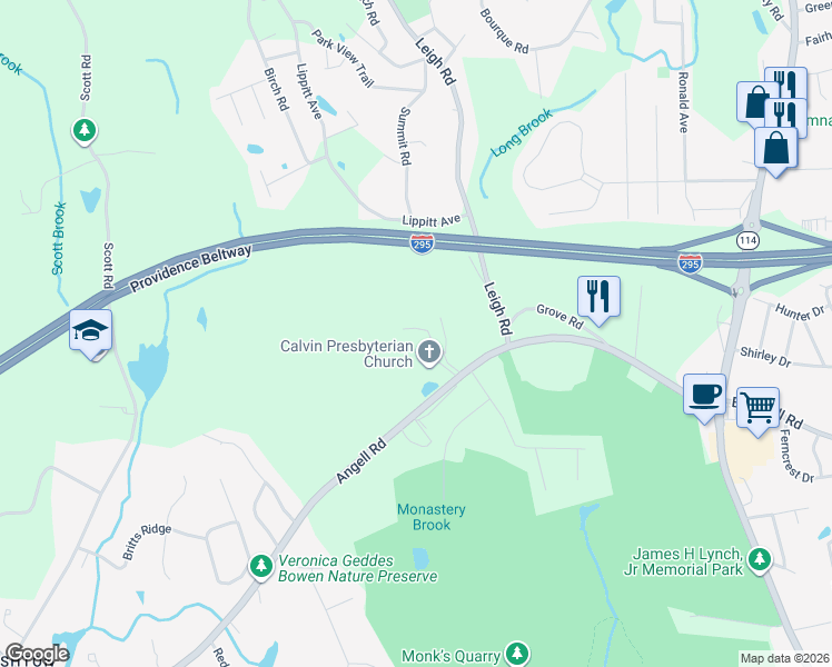 map of restaurants, bars, coffee shops, grocery stores, and more near 99 Pound Road in Cumberland