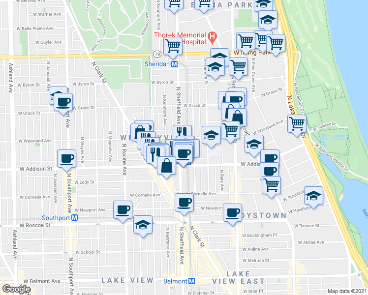 map of restaurants, bars, coffee shops, grocery stores, and more near in Chicago